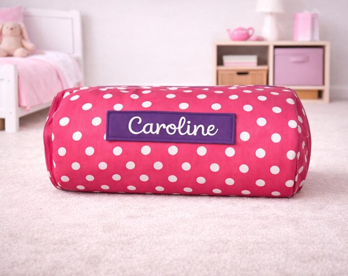 Personalized Pink Polkadot Nap Mat: Minky Blanket, Removable Pillow