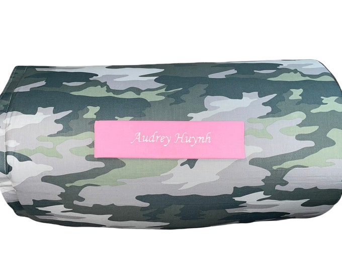Camouflage Chic: Girl Camo Themed All-in-One Nap Mat with Custom Embroidered Name – Perfect for Home or School Adventures