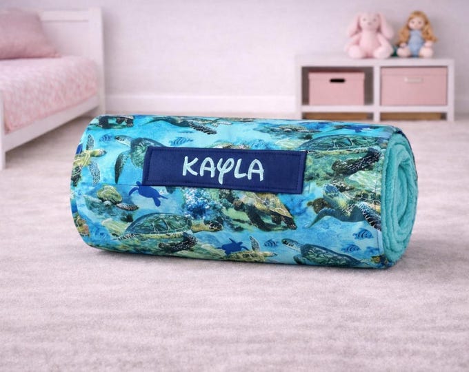 Sea Turtle Nap Mat: Personalized Embroidered Name, Plush Foam Insert