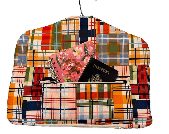 Hand-Sewn Plaid Hanger Cover with Zipper Pouch