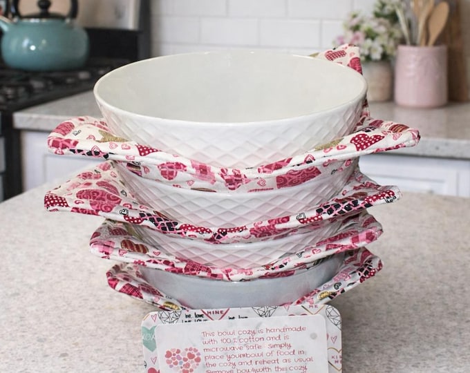 Valentine's Bowl Huggers: Reversible Microwave Bowl Cozies, Set of 4