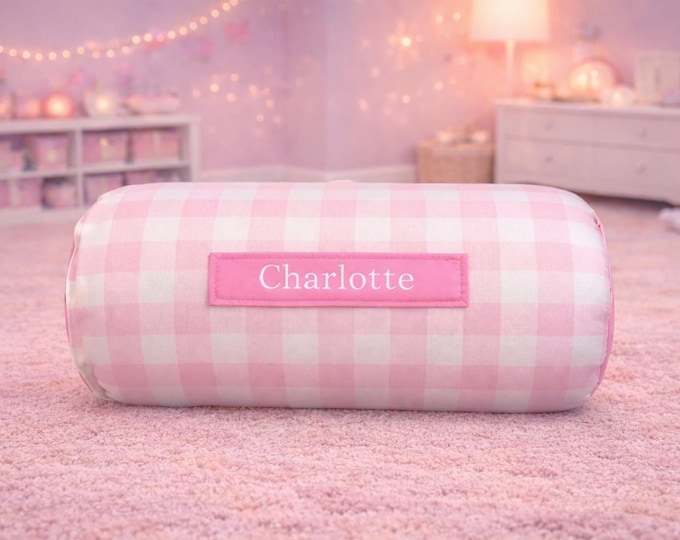 Personalized Pink Buffalo Plaid Nap Mat: Minky Blanket, Removable Pillow