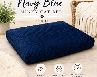 Navy Blue Minky Cat Bed | Soft Foam Pet Cushion | 14x16 Cat Mat | Washable Pet Bed | Small Dog Bed | Cozy Pet Pad