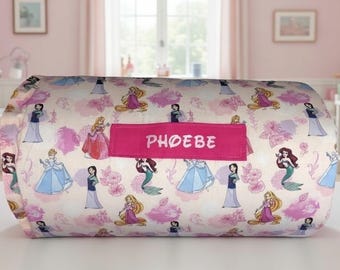 Enchanted Royalty: Pink Disney Princess All-in-One Nap Mat with Personalized Embroidered Name – Regal Comfort for Home or School Adventures