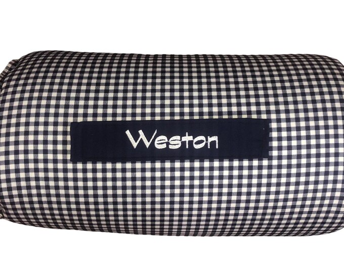 Navy Gingham Nap Mat: Personalized Embroidered Travel Comfort