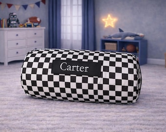 Black Checkered Nap Mat: Personalized Embroidered Name, Removable Pillow