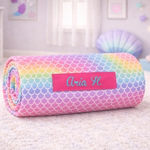 Mermaid Scales Nap Mat: Custom Embroidered Name, Removable Pillow