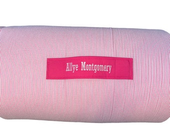 Pink Seersucker Nap Mat: Custom Embroidered Name, Removable Pillow