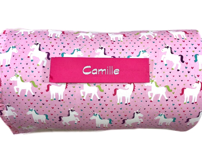 Enchanting Hearts: Unicorn-Themed All-in-One Nap Mat with Custom Embroidered Name – Perfect for Home or School Magical Dreams
