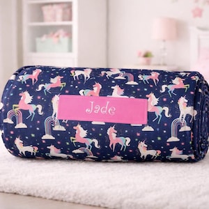 Personalized Unicorn Nap Mat | Minky Blanket, Removable Pillow