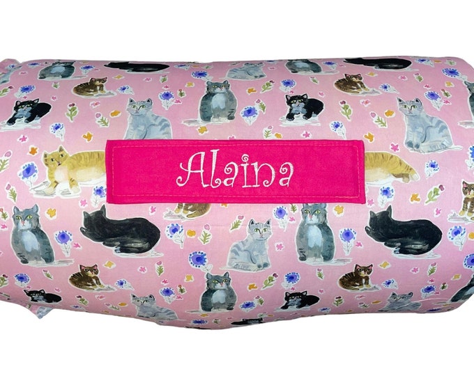 Pretty in Pink Paws: Cat-Themed All-in-One Nap Mat with Custom Embroidered Name – Perfect for Home or School Cozy Catnaps