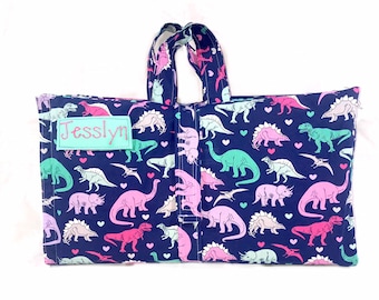 Dino Delight: Pink Dinosaur Kindermat Cover for Daycare Nap Time – Infuse Comfort with Playful Prehistoric Style and Cozy Restful Moments