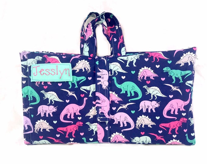 Dino Delight: Pink Dinosaur Kindermat Cover for Daycare Nap Time – Infuse Comfort with Playful Prehistoric Style and Cozy Restful Moments