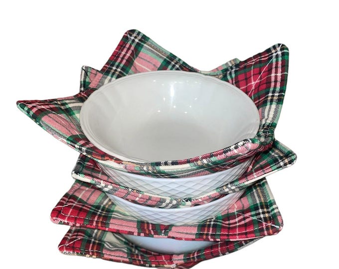 Reversible Microwave Bowl Cozy Set: Quilted Hot Pads, Black Ticking/Swiss Cross