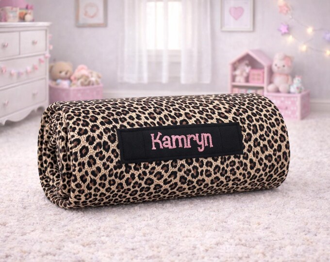All-in-One Leopard Personalized Nap Mat: Versatile Comfort for Daycare, Sleepovers, and Travel Adventures!