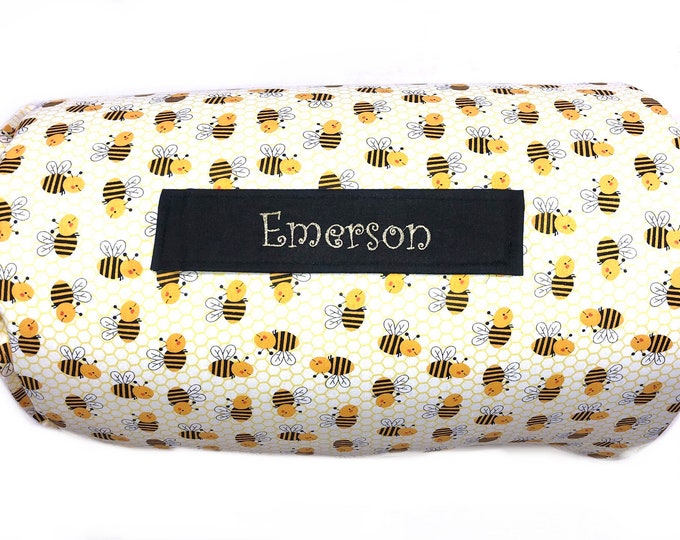 Buzzy Dreams: Personalized Yellow Bumblebee Nap Mat for Daycare Delight and On-the-Go Naptime Bliss with Customized Name
