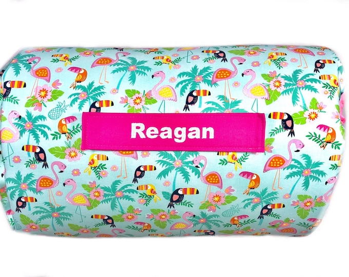 Personalized Toucan & Flamingo Nap Mat: Minky Blanket, Removable Pillow
