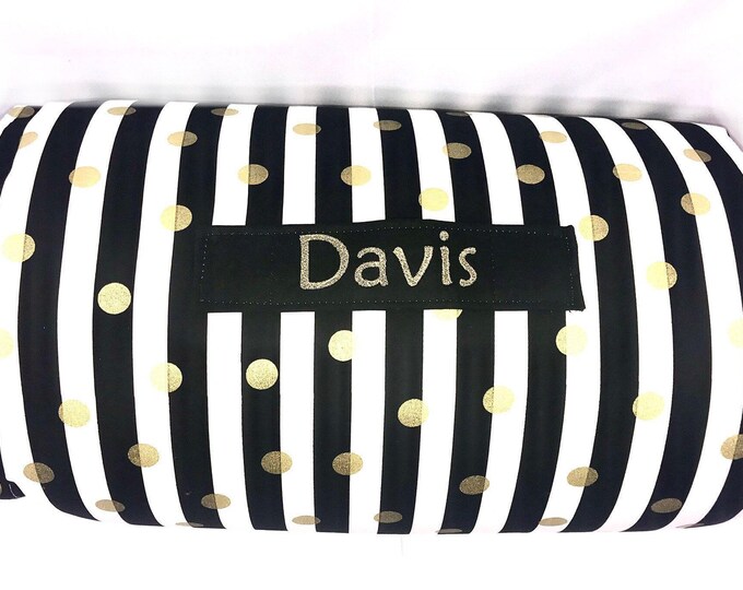Polka Dot Stripes Nap Mat: Personalized Embroidered Name, Removable Pillow
