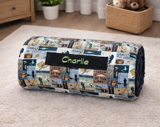 Personalized Fishing Nap Mat – Toddler Daycare Minky Blanket