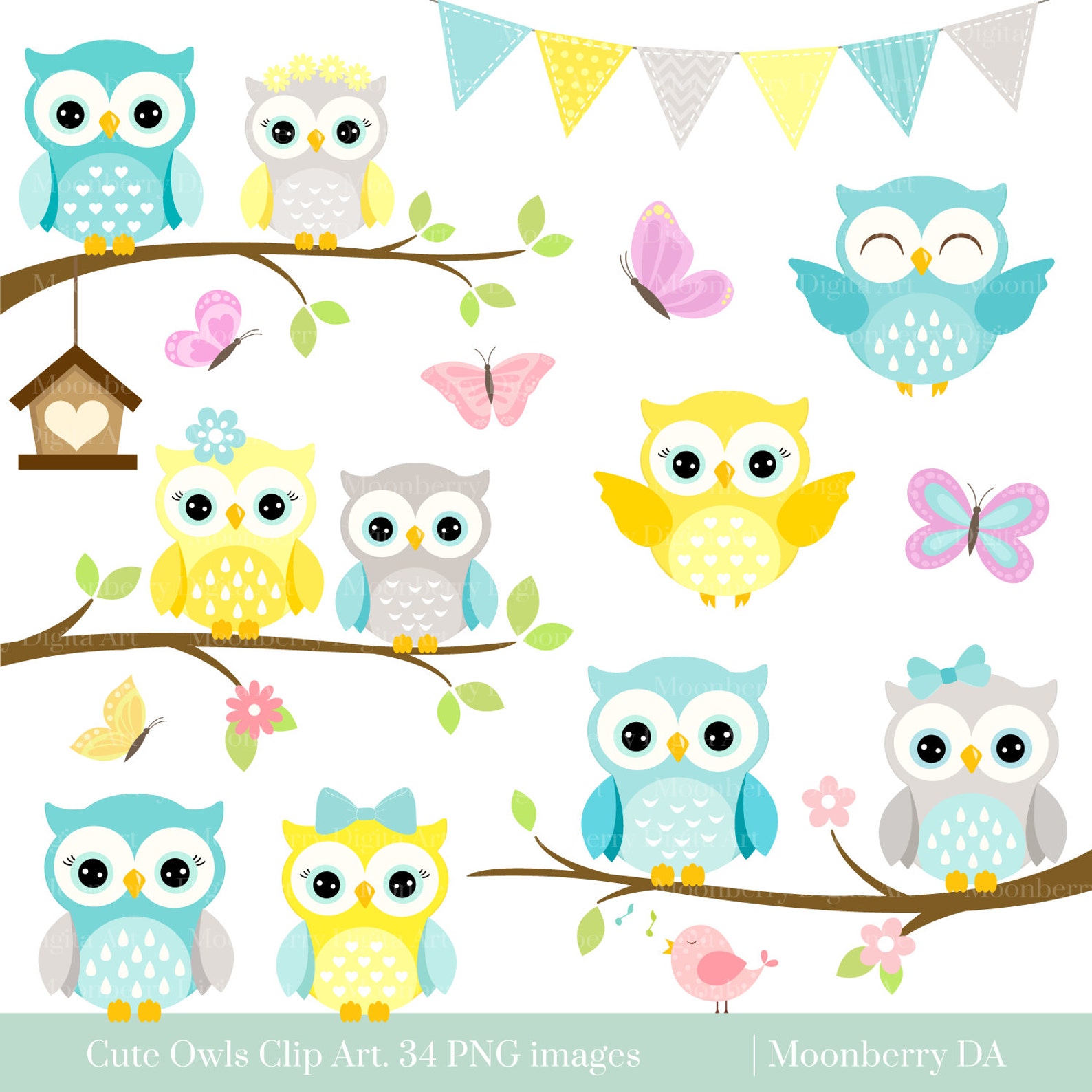 Owls Clipart 'CUTE OWL CLIPART' Digital Owls Clipart. - Etsy México
