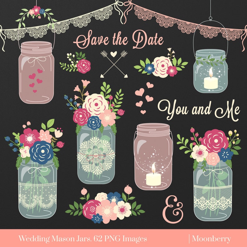 Mason Jar Clipart WEDDING MASON JARS Rustic Etsy
