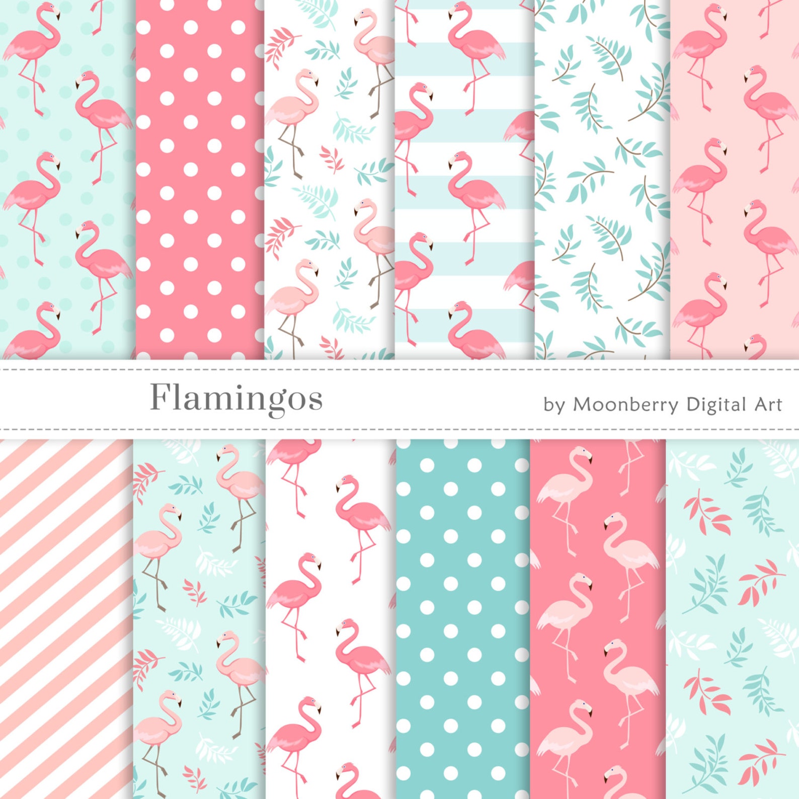 Flamingo Digital Paper Flamingos Papers Tropical Digital Etsy