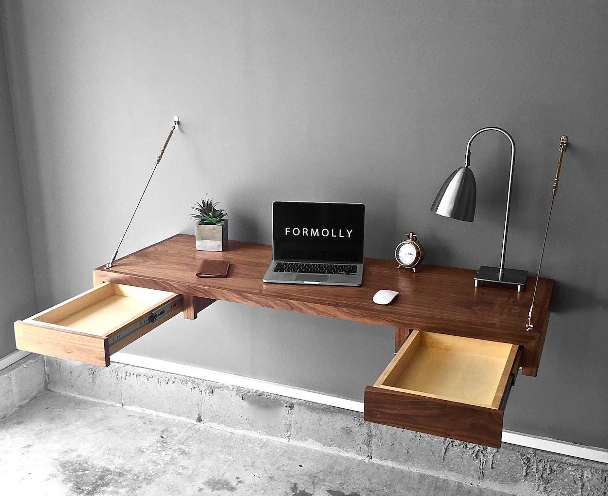 Wall Mounted Floating Desk With Storage Walnut