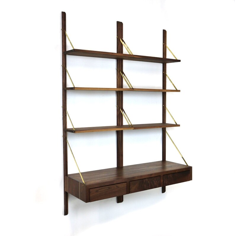 Mid Century Modern Wall Unit Wall Mounted Desk With Shelving Etsy