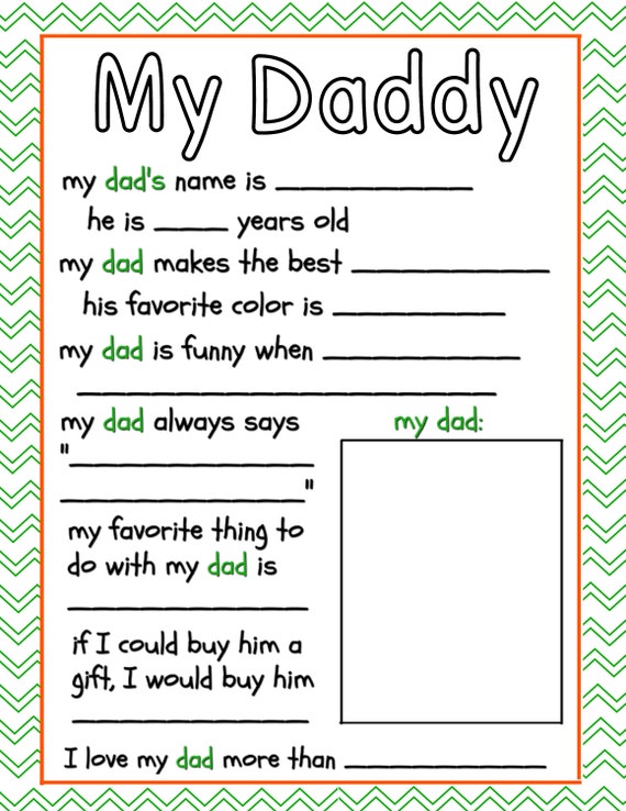 All About My Daddy Printable Father S Day Gift Kid