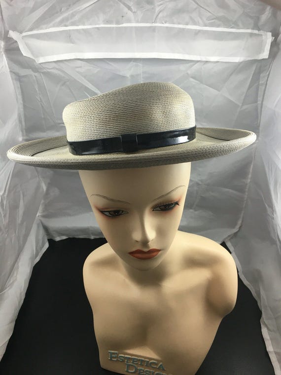 1950s brimmed hat, summer hat, gray hat