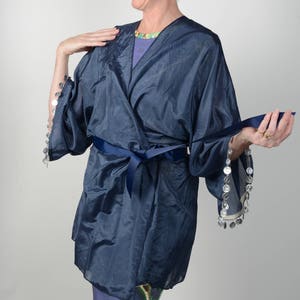 Blue Coin Robe Faux Kimono Short Dressing Robe With Silver Etsy