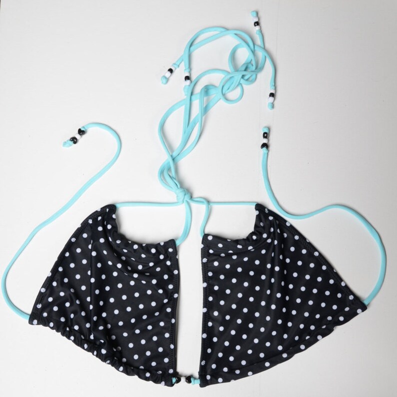 black and white polka dot bikini top