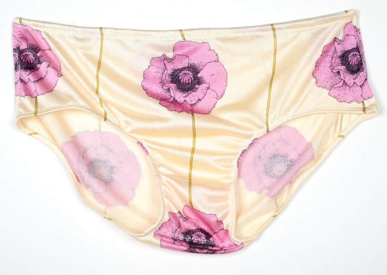 Poppy Silk Jersey Granny Panties - Floral Print Full Bottom Briefs in Pink or Red 