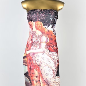 Botticelli Strapless Dress - Sheath Birth of Venus Print Sheath with Built-in Bra