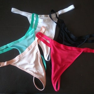 Solid Silk Jersey Thong - Choice of Colors in 100% Silk Lingerie with Triangle Back