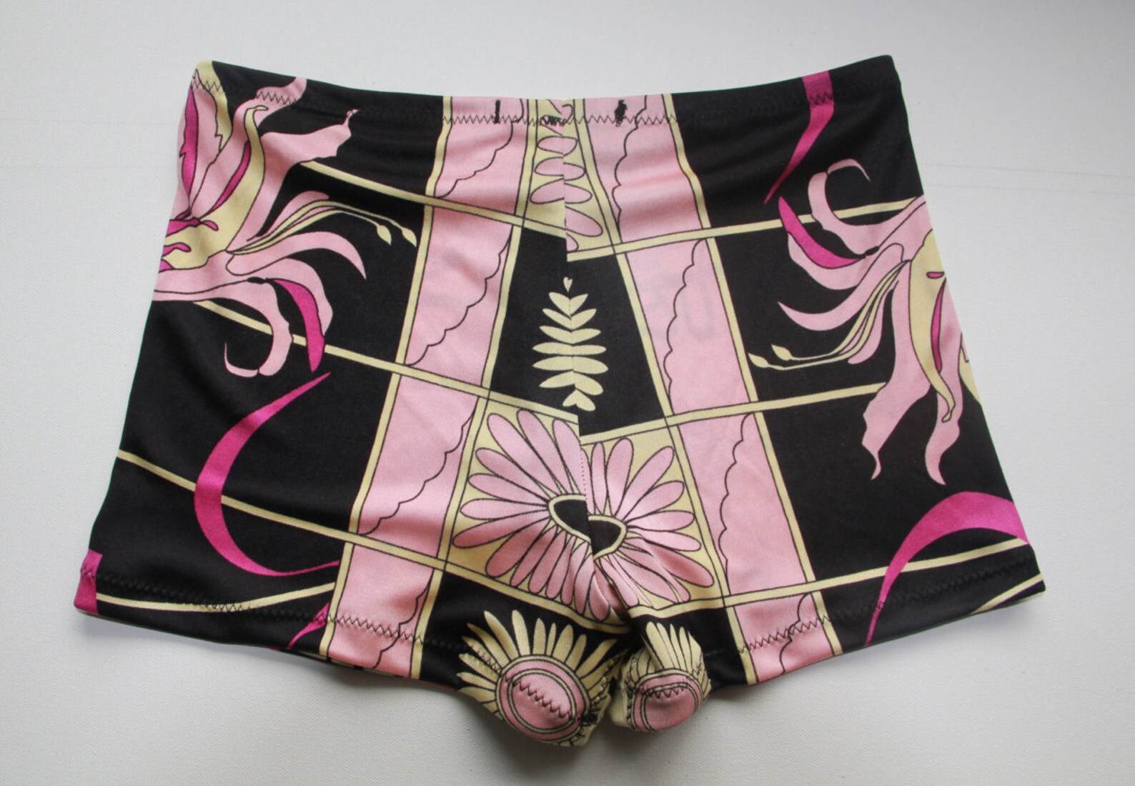 Coral Gables Silk Boyshort Panties Bold Floral Print in Yellow, Pink
