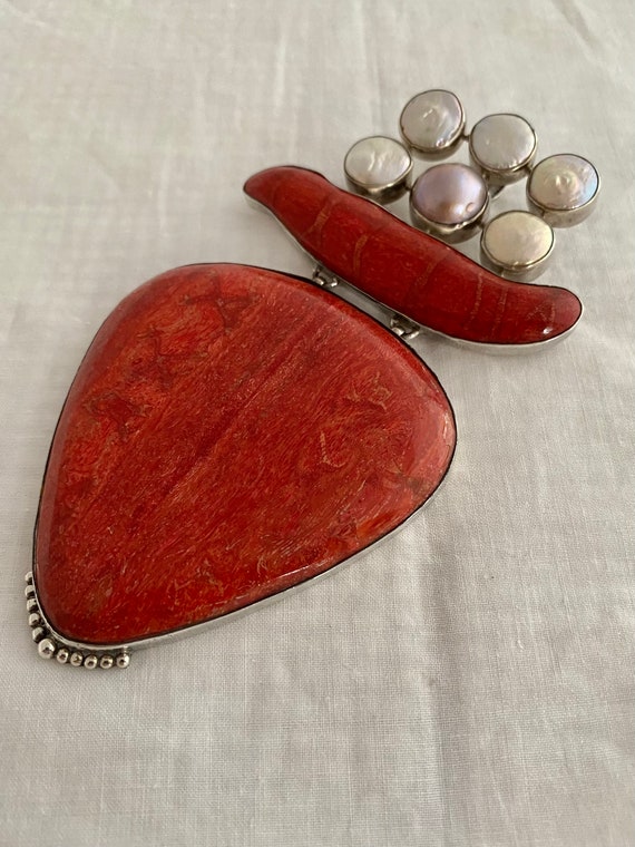 OOAK Couture Red Sponge Coral Teardrop Wave Penda… - image 3