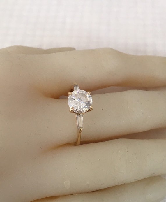 14K Solid Gold Solitiate Diamond Diamonique Ring H