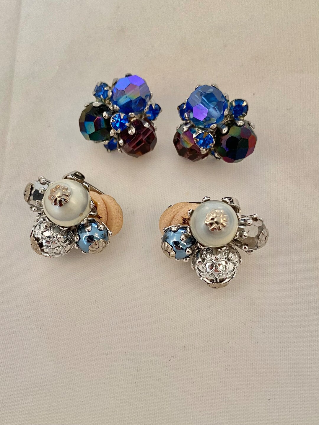 Vogue Clip on Earring Silver Tone 2 Two Pair Hallmarked Vintage Etsy