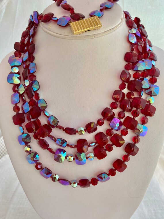 Ruby Red Crystal set Iridescent Cushion Cut 4 Str… - image 1