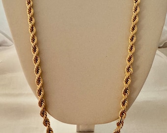 14K Solid Gold Rope Chain Vintage Patina Necklace Yellow Gold 29” Lenx 5.5mm Width 30.7 Grams Tubular Heavy Gauge Hallmark 14K Pat.#3309517