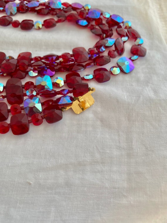 Ruby Red Crystal set Iridescent Cushion Cut 4 Str… - image 9