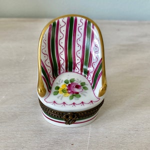 Limoges Porcelain Slipper Chair Trinket Box Height 2.23” Width 1.66”