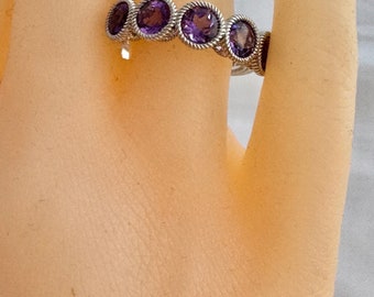 Judith Ripka 5 Amethyst CZ Cable Ring Unique Design 925 Sterling Silver Size 8 Grams 4.3 New Unworn W/Box See Photo