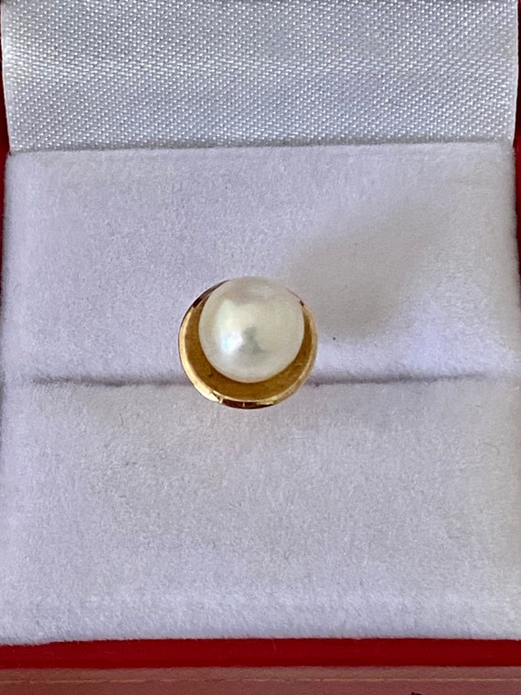 10K Solid Gold Tie Tack Cultured Pearl 7.8mm Ribb… - image 2
