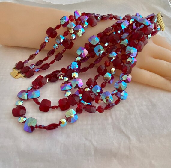 Ruby Red Crystal set Iridescent Cushion Cut 4 Str… - image 6