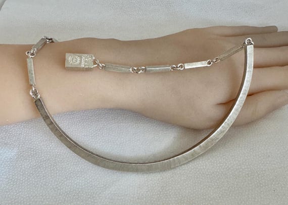 Antonio Pineda Collar Ribbed Pattern Master Silversmith Taxco Mexico 1919-2009 Modernist Craftsmanship  59.3 Gram Vintage Necklace 17”x7.4mm