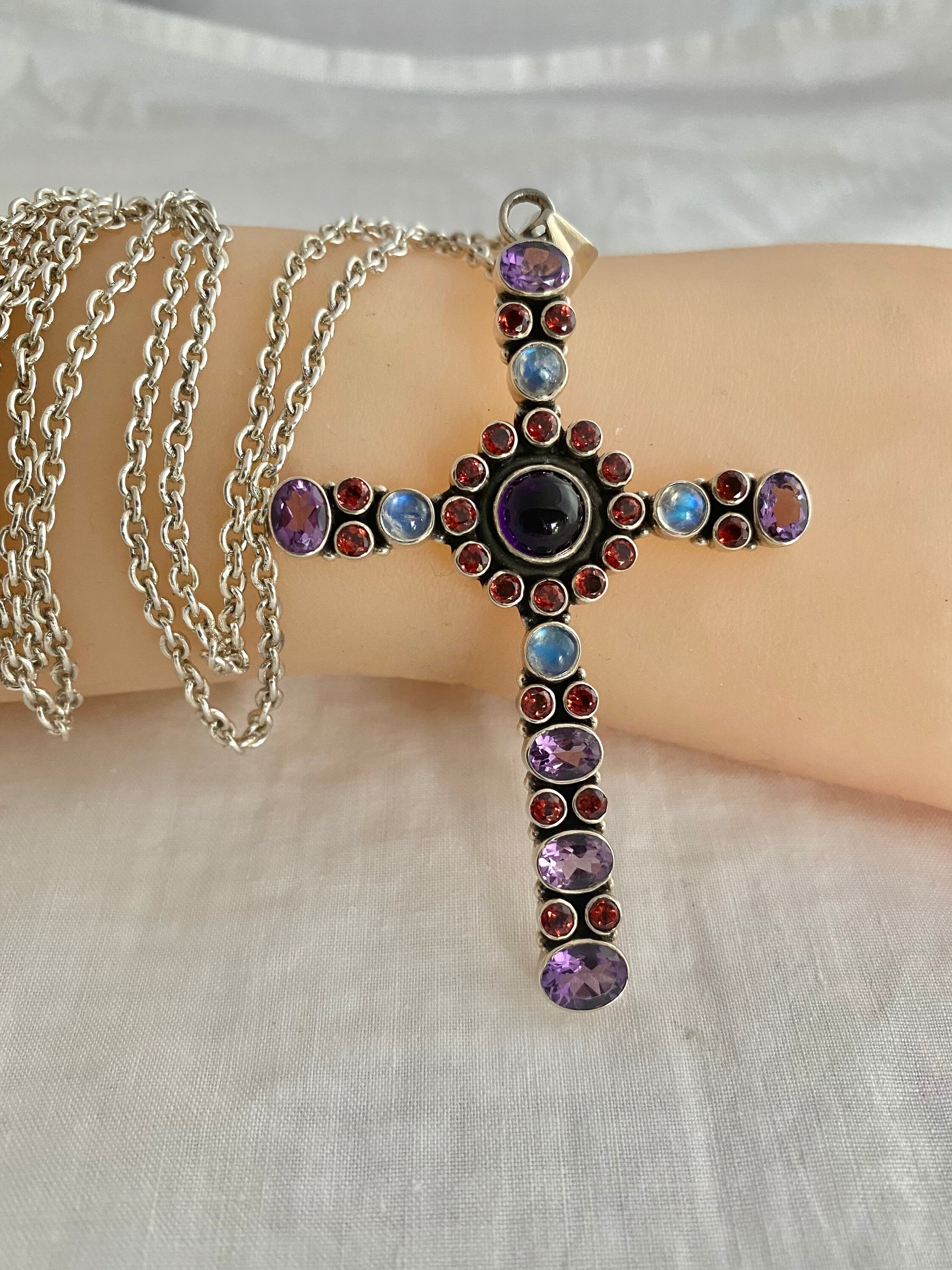 Nicky Butler Multi Gemstone Cross Moonstone Amethyst Garnet  display picture 1