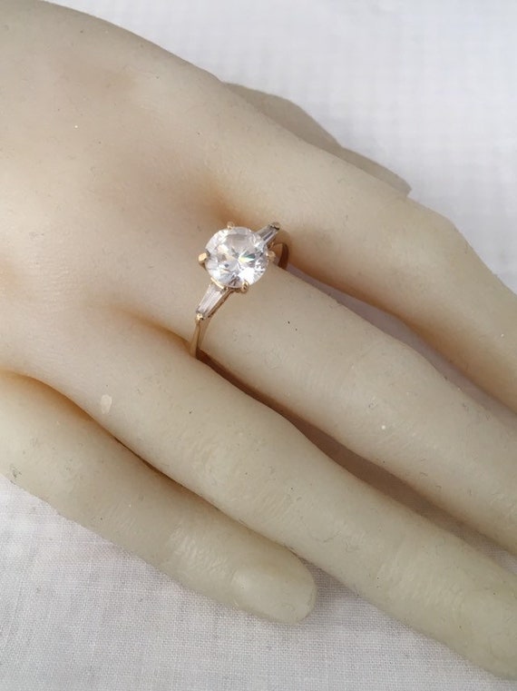 14K Solid Gold Solitiate Diamond Diamonique Ring … - image 2