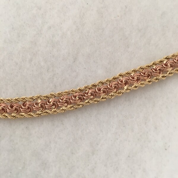 Lovely 14K Gold Rose & Yellow Gold  Woven Bracelet Unique Design
